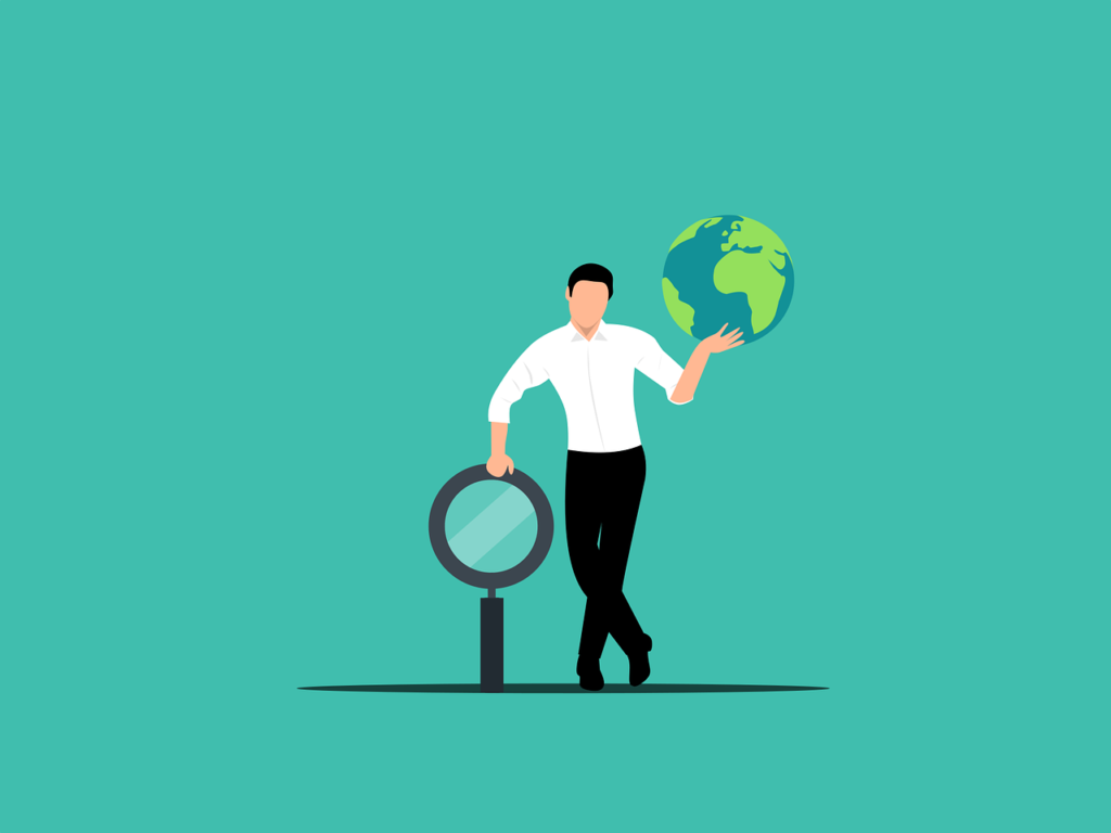 An image of Man hoding earth in one hand and magnifying glass in another hand for the image of article Can I Keep My Website but Change My Domain Name?