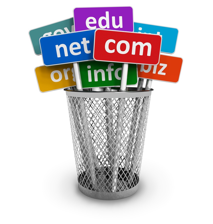 Image of Domain name extensions signs in a basket. This image is used for article Good Domain Names Examples: How to Choose the Right One